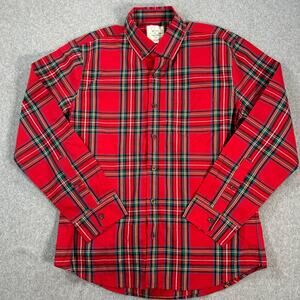Hope And Henry Poplin Plaid Long Sleeve Button Down Shirt Mens Medium Red New
